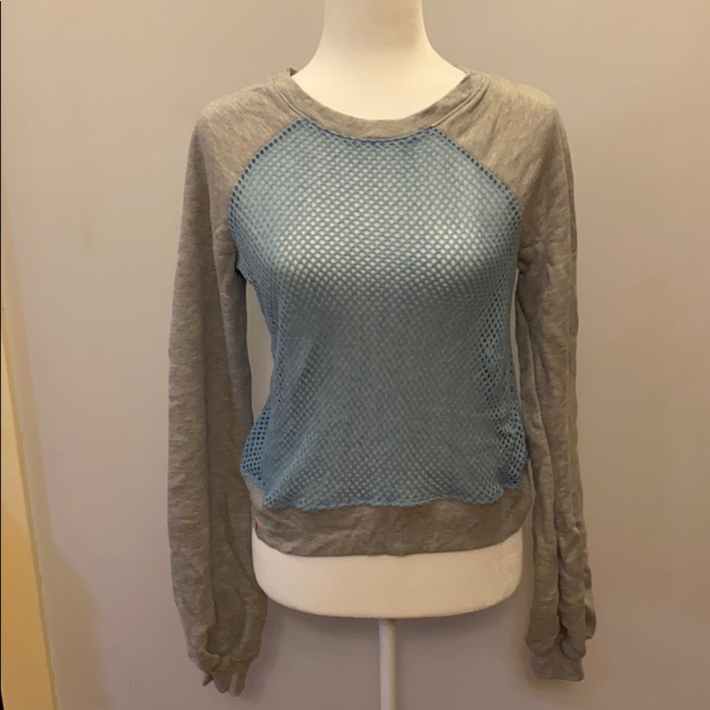 Wildfox baseball mesh sweater grey/blue small